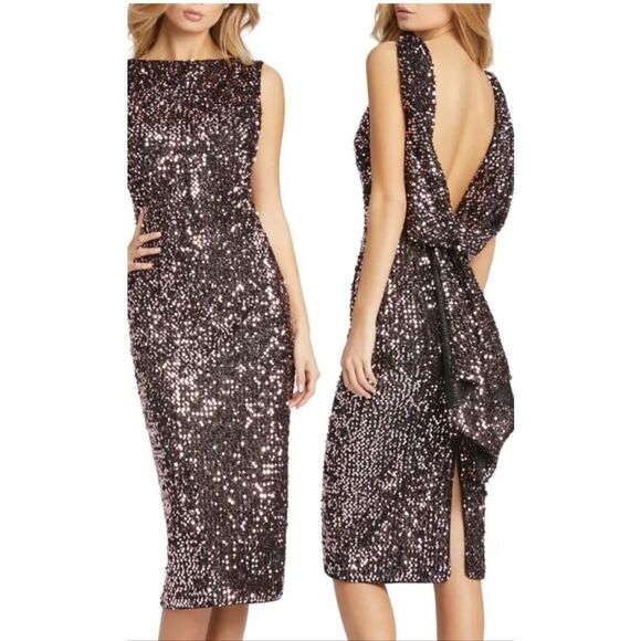 Ieena For Mac Duggal Women Black Sleeveless Ruffle Sequin Sheath Dress Size 6 - Picture 15 of 15